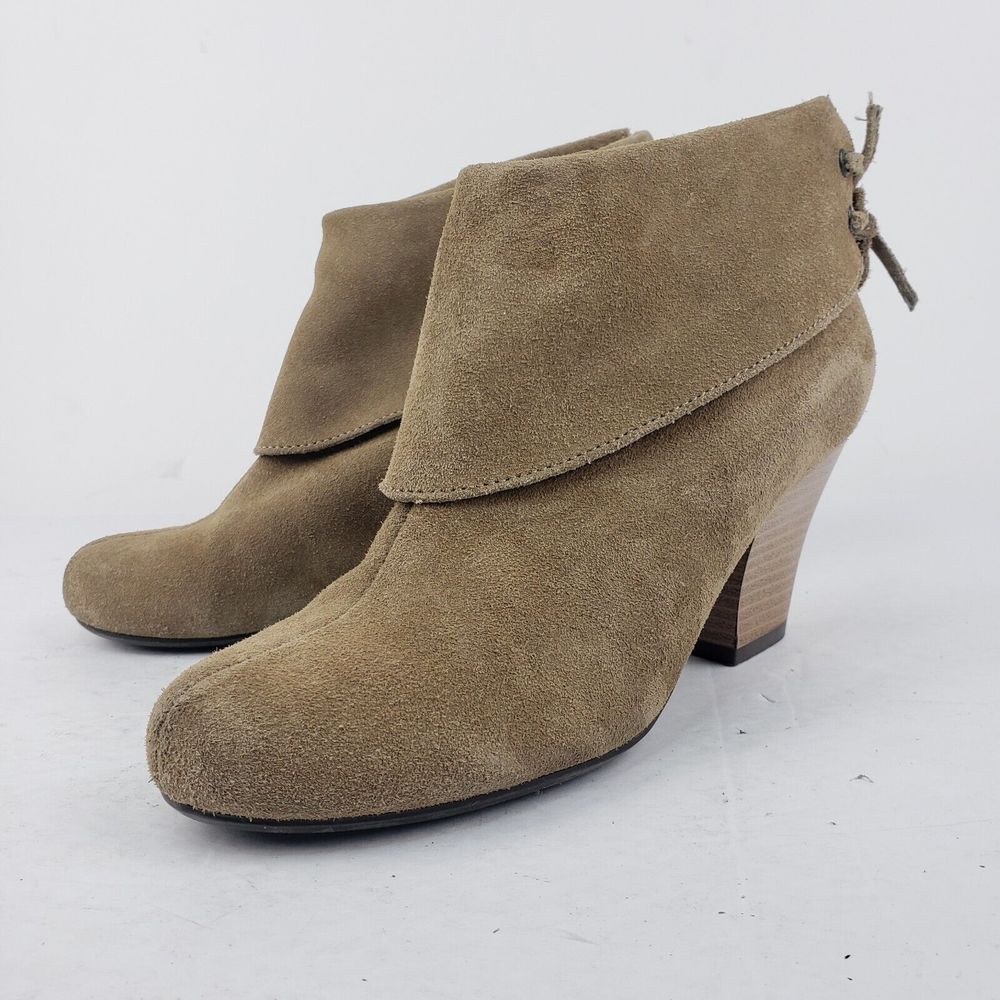 Skechers Leather Zip Cuffed Heeled Ankle Booties Tan 47480 Size 6.5 taupe